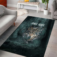 Spirit Guide Wolf Area Rug with Forest Background Tribal Paw Print with Nature Symbols Native American - Wonder Print Shop