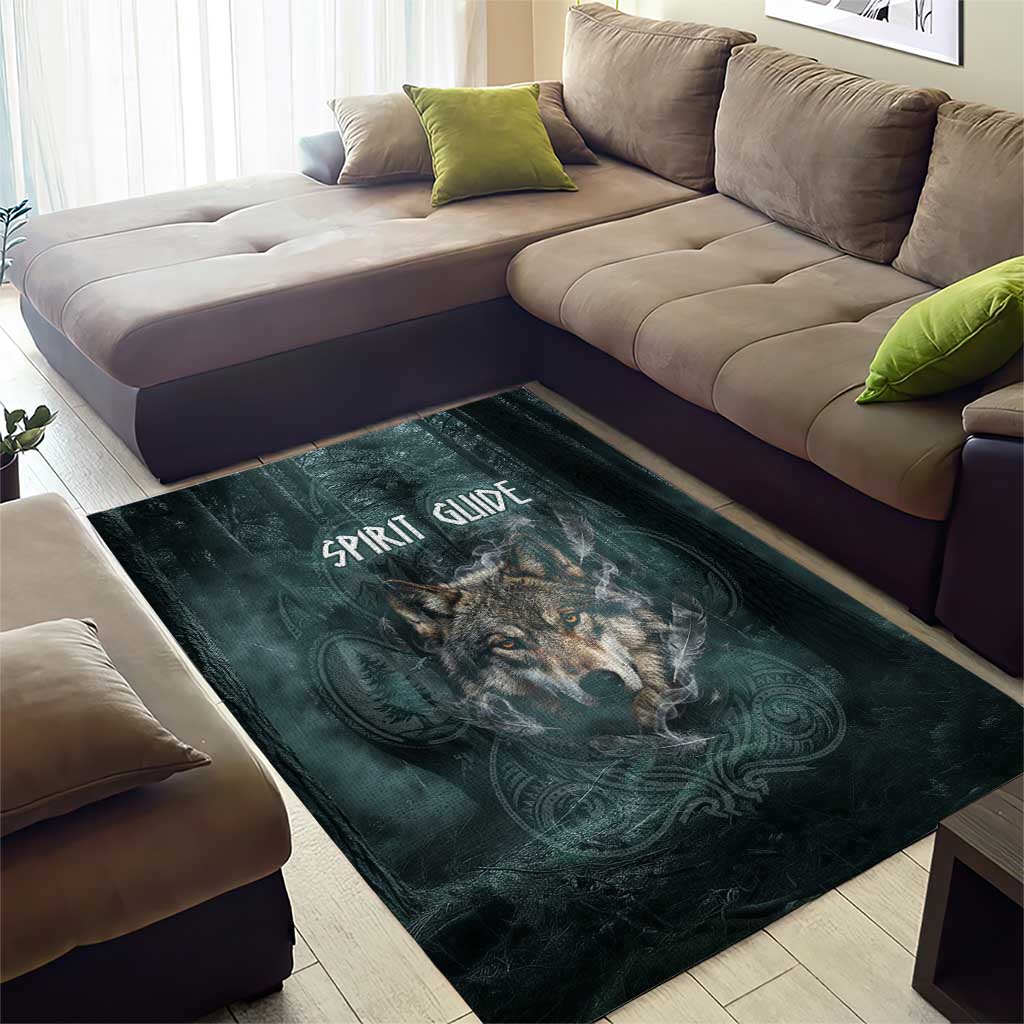 Spirit Guide Wolf Area Rug with Forest Background Tribal Paw Print with Nature Symbols Native American - Wonder Print Shop
