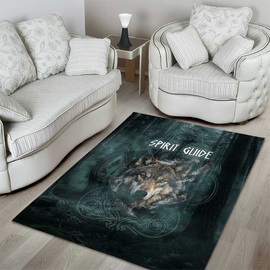 Spirit Guide Wolf Area Rug with Forest Background Tribal Paw Print with Nature Symbols Native American - Wonder Print Shop