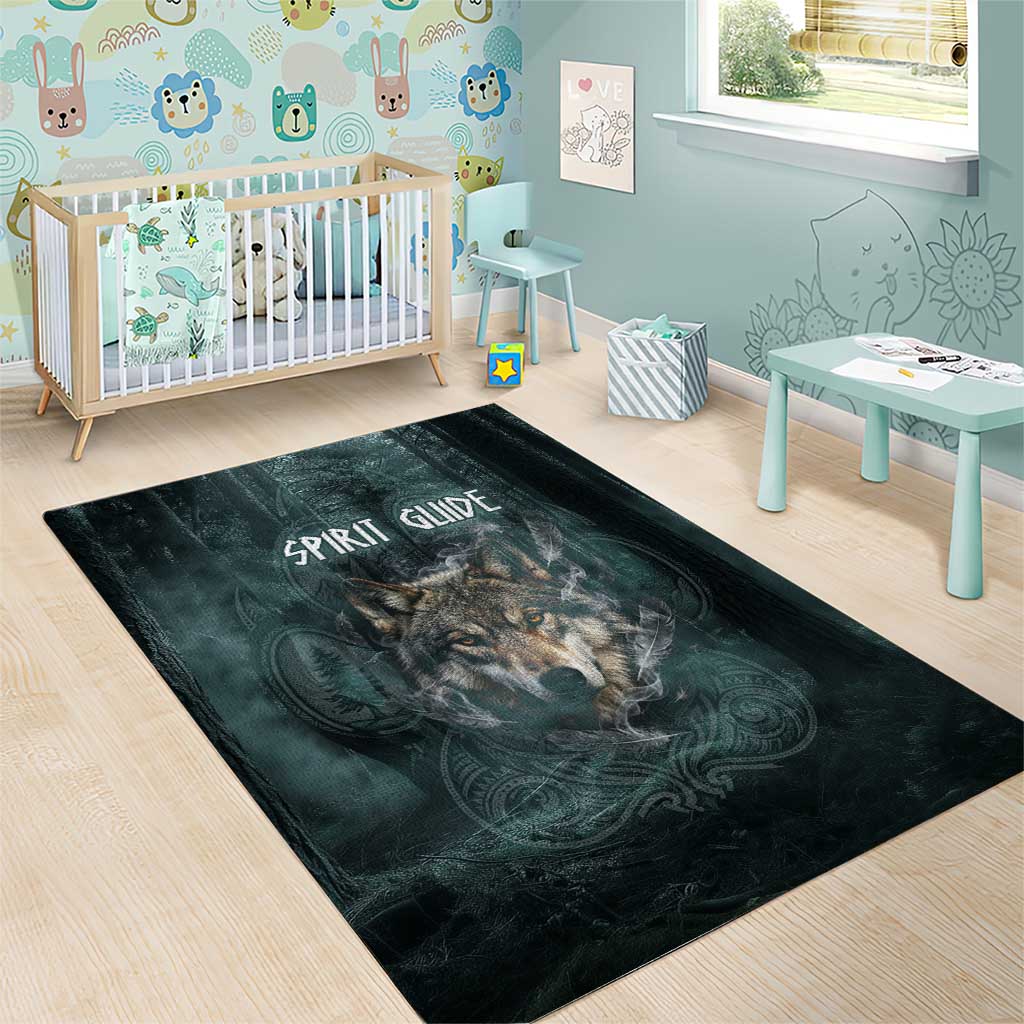 Spirit Guide Wolf Area Rug with Forest Background Tribal Paw Print with Nature Symbols Native American - Wonder Print Shop