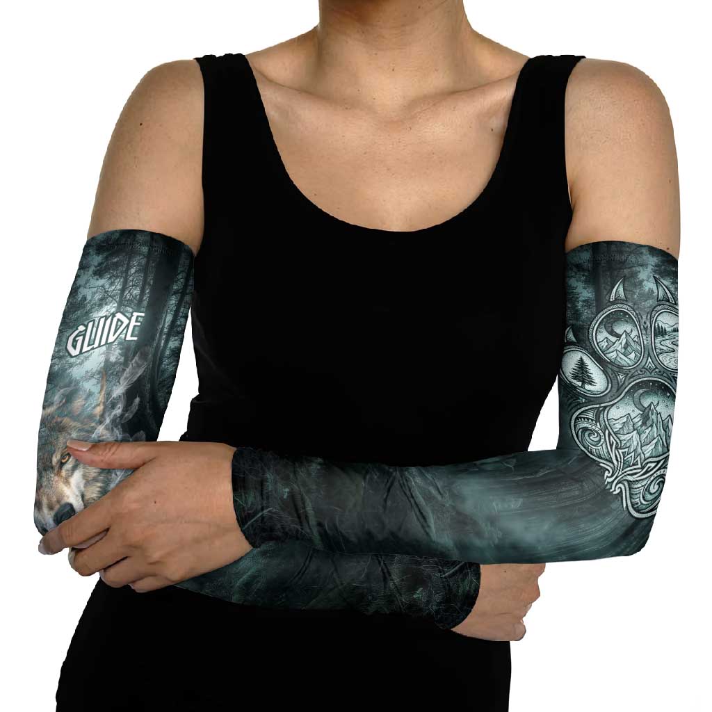 Spirit Guide Wolf Arm Sleeves with Forest Background Tribal Paw Print with Nature Symbols Native American - Wonder Print Shop