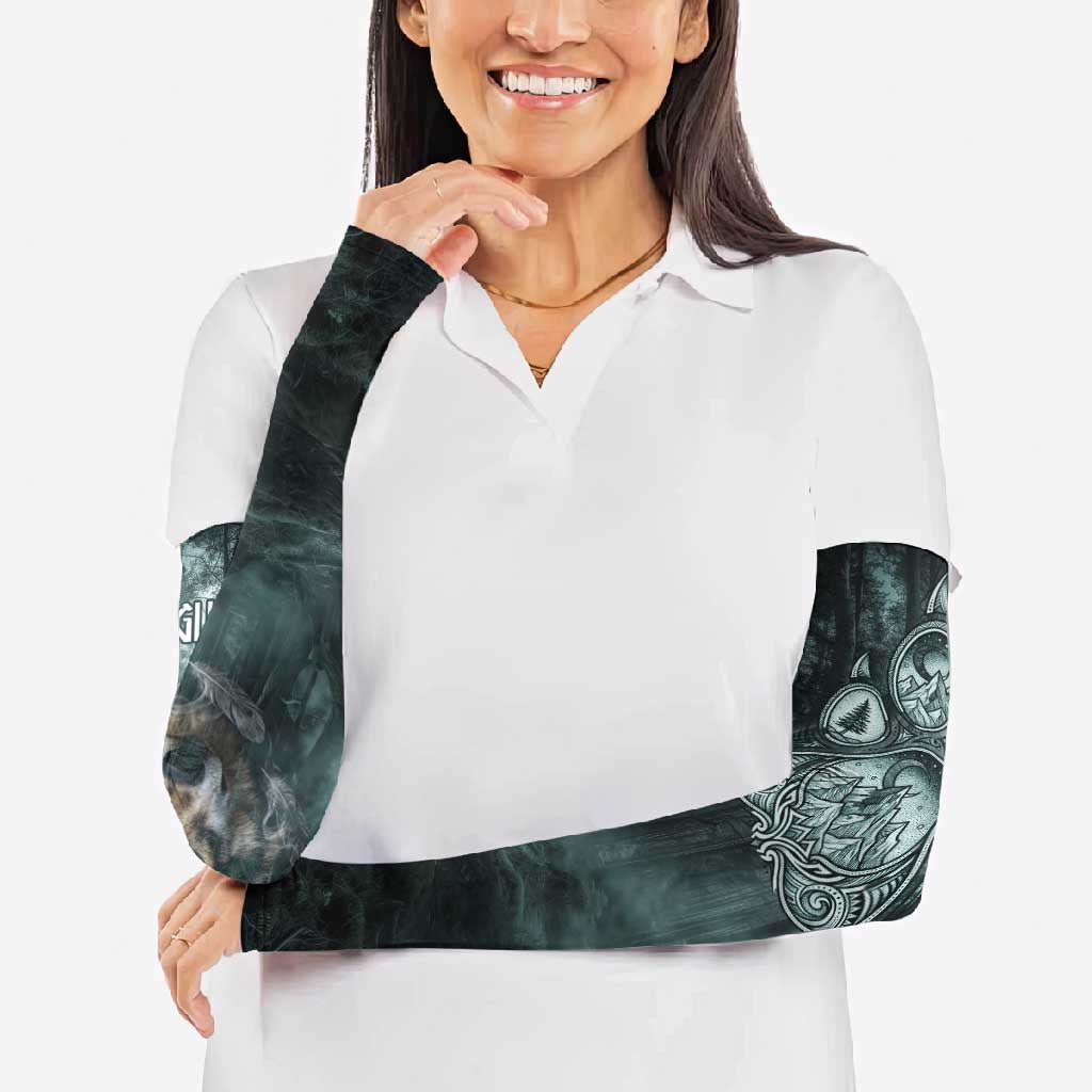Spirit Guide Wolf Arm Sleeves with Forest Background Tribal Paw Print with Nature Symbols Native American - Wonder Print Shop