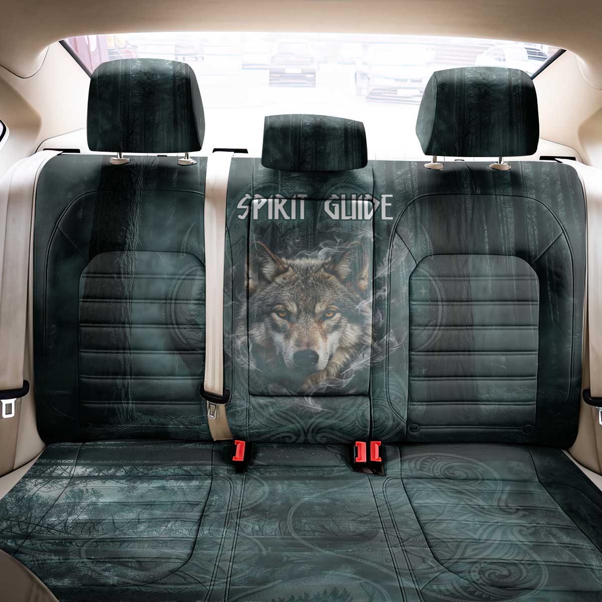 Spirit Guide Wolf Back Car Seat Cover with Forest Background Tribal Paw Print with Nature Symbols Native American - Wonder Print Shop