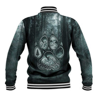 Spirit Guide Wolf Baseball Jacket with Forest Background Tribal Paw Print with Nature Symbols Native American - Wonder Print Shop