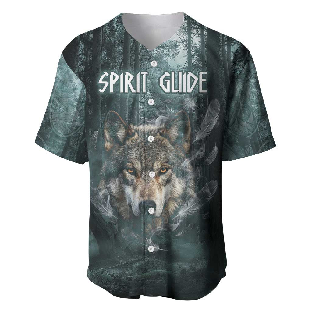 Spirit Guide Wolf Baseball Jersey with Forest Background Tribal Paw Print with Nature Symbols Native American - Wonder Print Shop