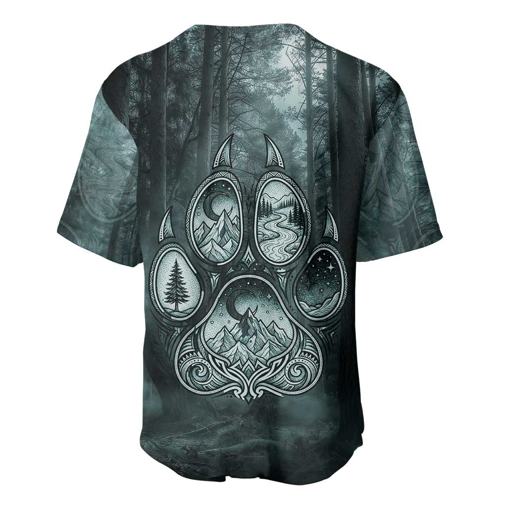 Spirit Guide Wolf Baseball Jersey with Forest Background Tribal Paw Print with Nature Symbols Native American - Wonder Print Shop
