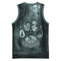Spirit Guide Wolf Basketball Jersey with Forest Background Tribal Paw Print with Nature Symbols Native American - Wonder Print Shop