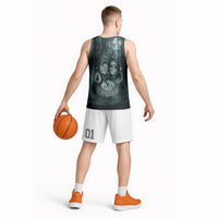 Spirit Guide Wolf Basketball Jersey with Forest Background Tribal Paw Print with Nature Symbols Native American - Wonder Print Shop