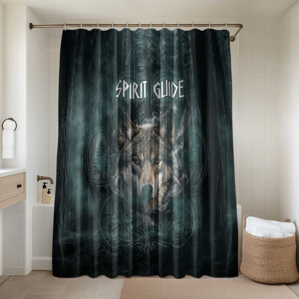 Spirit Guide Wolf Bathroom Set with Forest Background Tribal Paw Print with Nature Symbols Native American - Wonder Print Shop