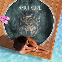 Spirit Guide Wolf Beach Blanket with Forest Background Tribal Paw Print with Nature Symbols Native American - Wonder Print Shop