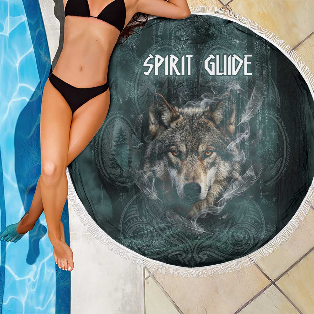 Spirit Guide Wolf Beach Blanket with Forest Background Tribal Paw Print with Nature Symbols Native American - Wonder Print Shop