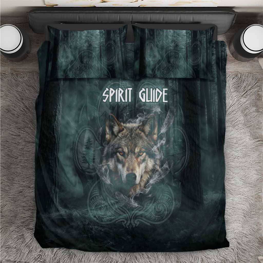 Spirit Guide Wolf Bedding Set with Forest Background Tribal Paw Print with Nature Symbols Native American - Wonder Print Shop