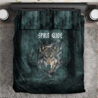 Spirit Guide Wolf Bedding Set with Forest Background Tribal Paw Print with Nature Symbols Native American - Wonder Print Shop