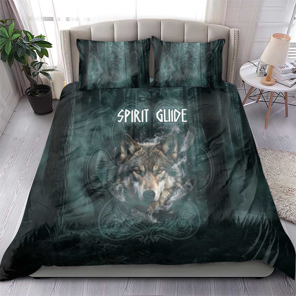 Spirit Guide Wolf Bedding Set with Forest Background Tribal Paw Print with Nature Symbols Native American - Wonder Print Shop