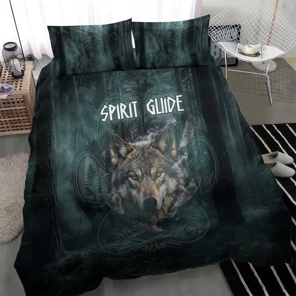 Spirit Guide Wolf Bedding Set with Forest Background Tribal Paw Print with Nature Symbols Native American - Wonder Print Shop