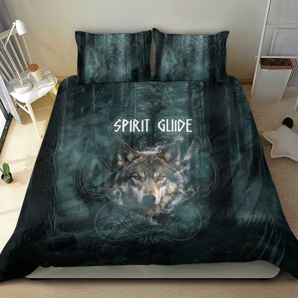Spirit Guide Wolf Bedding Set with Forest Background Tribal Paw Print with Nature Symbols Native American - Wonder Print Shop