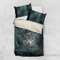 Spirit Guide Wolf Bedding Set with Forest Background Tribal Paw Print with Nature Symbols Native American - Wonder Print Shop
