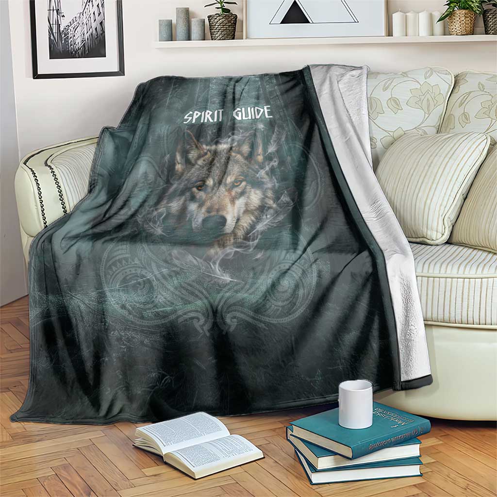 Spirit Guide Wolf Blanket with Forest Background Tribal Paw Print with Nature Symbols Native American - Wonder Print Shop