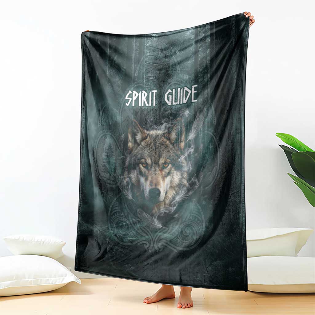 Spirit Guide Wolf Blanket with Forest Background Tribal Paw Print with Nature Symbols Native American - Wonder Print Shop