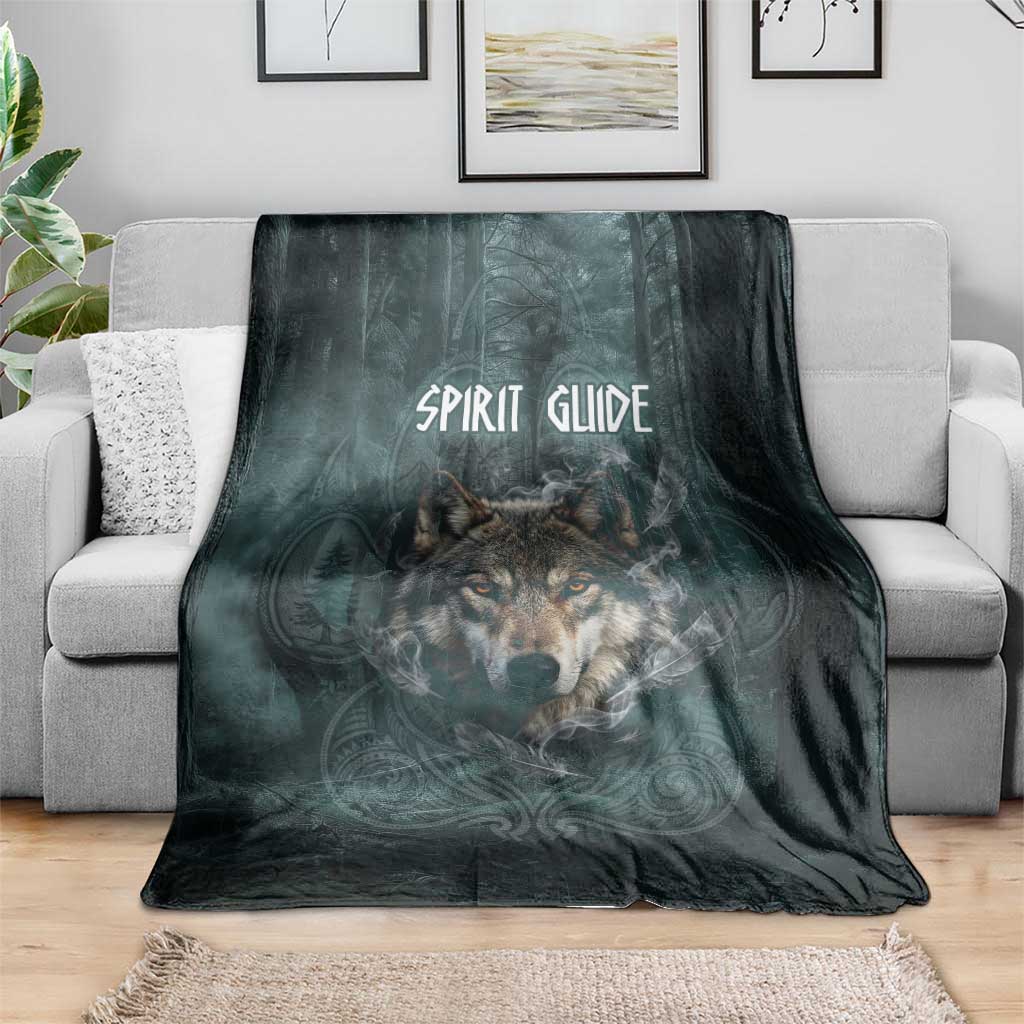 Spirit Guide Wolf Blanket with Forest Background Tribal Paw Print with Nature Symbols Native American - Wonder Print Shop