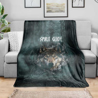 Spirit Guide Wolf Blanket with Forest Background Tribal Paw Print with Nature Symbols Native American - Wonder Print Shop