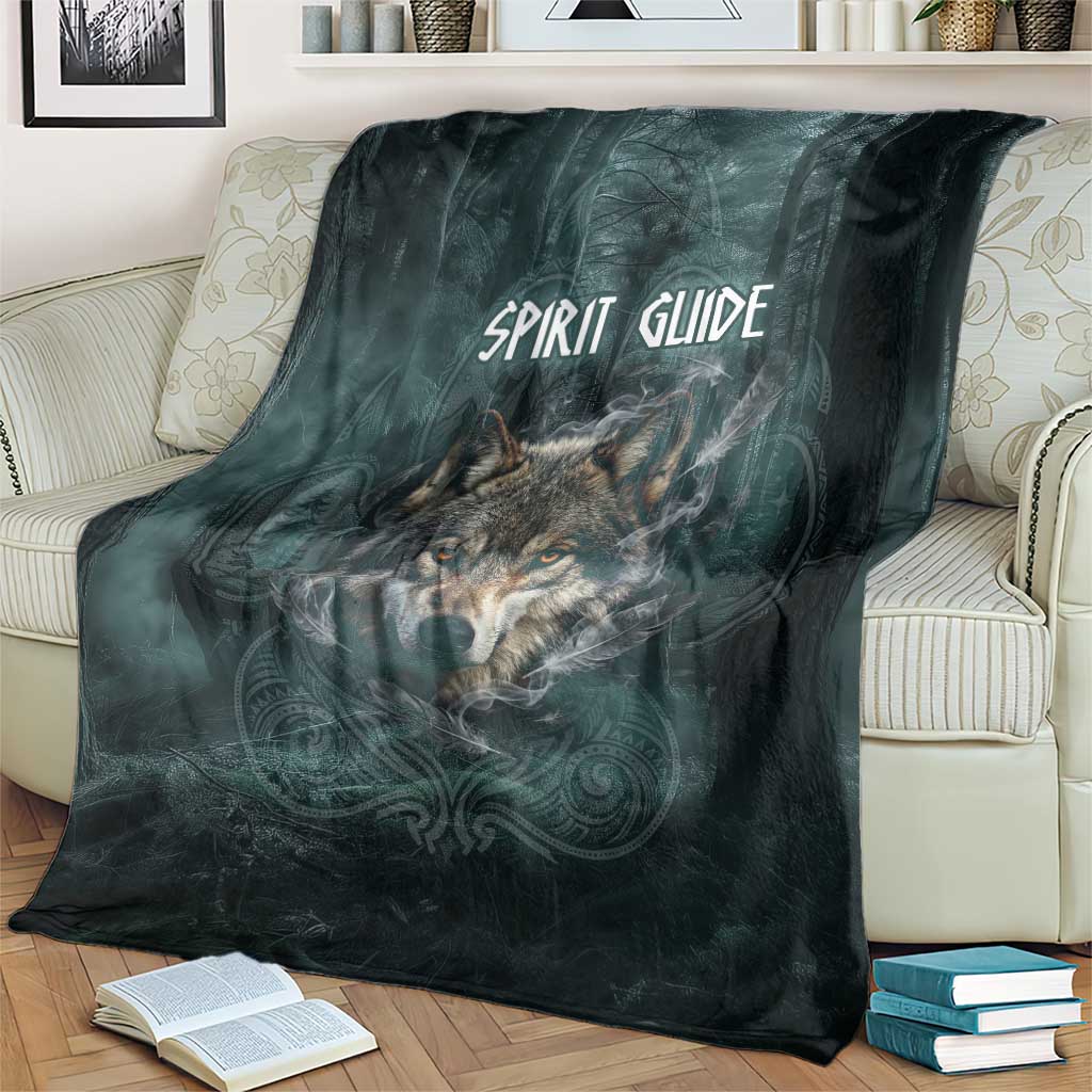 Spirit Guide Wolf Blanket with Forest Background Tribal Paw Print with Nature Symbols Native American - Wonder Print Shop