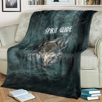 Spirit Guide Wolf Blanket with Forest Background Tribal Paw Print with Nature Symbols Native American - Wonder Print Shop