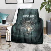 Spirit Guide Wolf Blanket with Forest Background Tribal Paw Print with Nature Symbols Native American - Wonder Print Shop