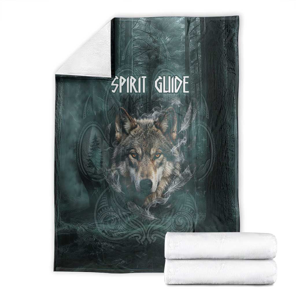 Spirit Guide Wolf Blanket with Forest Background Tribal Paw Print with Nature Symbols Native American - Wonder Print Shop