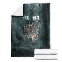 Spirit Guide Wolf Blanket with Forest Background Tribal Paw Print with Nature Symbols Native American - Wonder Print Shop