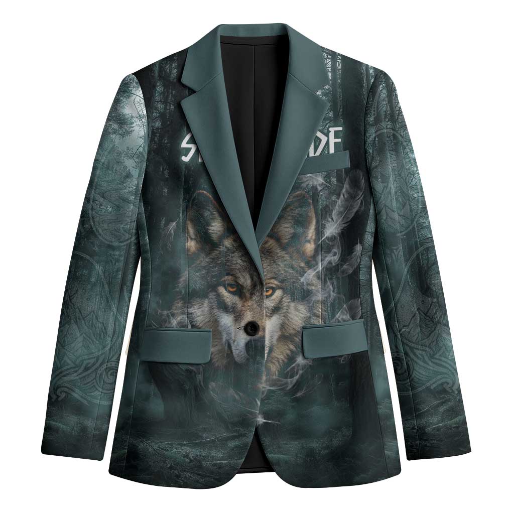 Spirit Guide Wolf Blazer with Forest Background Tribal Paw Print with Nature Symbols Native American - Wonder Print Shop