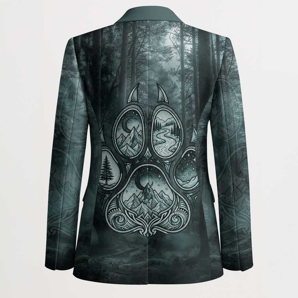 Spirit Guide Wolf Blazer with Forest Background Tribal Paw Print with Nature Symbols Native American - Wonder Print Shop