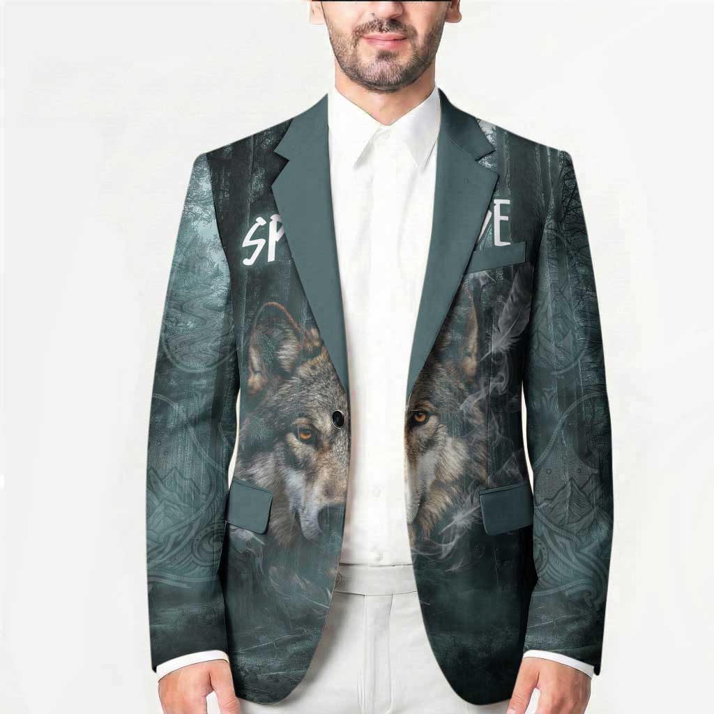 Spirit Guide Wolf Blazer with Forest Background Tribal Paw Print with Nature Symbols Native American - Wonder Print Shop