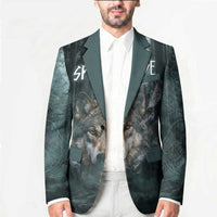 Spirit Guide Wolf Blazer with Forest Background Tribal Paw Print with Nature Symbols Native American - Wonder Print Shop