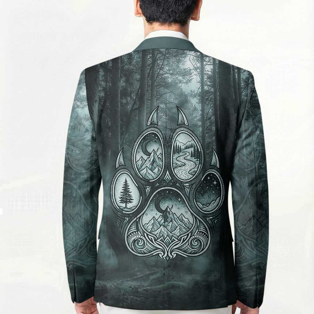 Spirit Guide Wolf Blazer with Forest Background Tribal Paw Print with Nature Symbols Native American - Wonder Print Shop