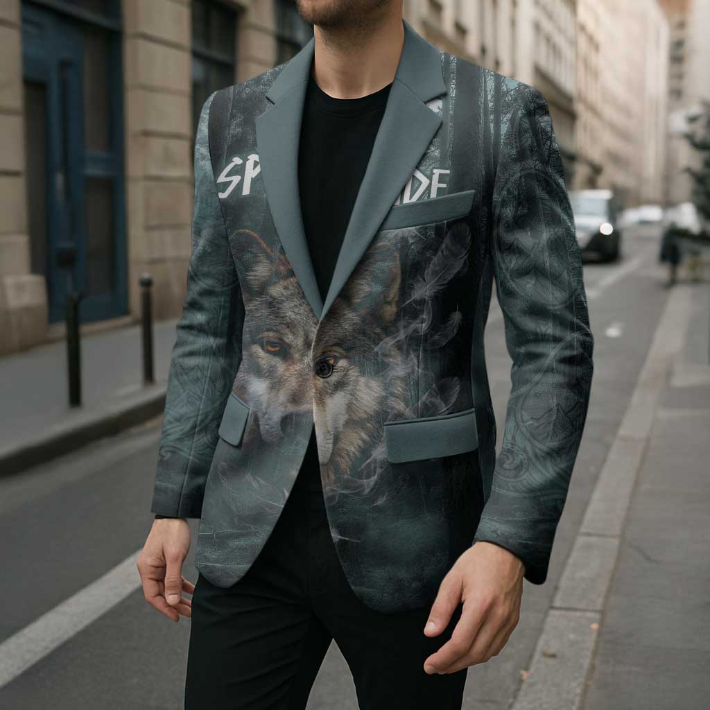 Spirit Guide Wolf Blazer with Forest Background Tribal Paw Print with Nature Symbols Native American - Wonder Print Shop