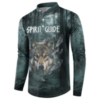 Spirit Guide Wolf Button Sweatshirt with Forest Background Tribal Paw Print with Nature Symbols Native American - Wonder Print Shop