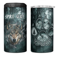 Spirit Guide Wolf 4 in 1 Can Cooler Tumbler with Forest Background Tribal Paw Print with Nature Symbols Native American - Wonder Print Shop