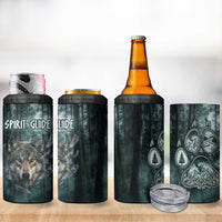 Spirit Guide Wolf 4 in 1 Can Cooler Tumbler with Forest Background Tribal Paw Print with Nature Symbols Native American - Wonder Print Shop