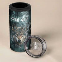 Spirit Guide Wolf 4 in 1 Can Cooler Tumbler with Forest Background Tribal Paw Print with Nature Symbols Native American - Wonder Print Shop