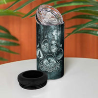 Spirit Guide Wolf 4 in 1 Can Cooler Tumbler with Forest Background Tribal Paw Print with Nature Symbols Native American - Wonder Print Shop