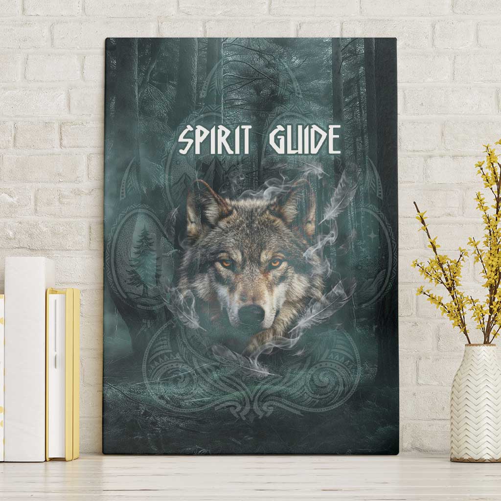 Spirit Guide Wolf Canvas Wall Art with Forest Background Tribal Paw Print with Nature Symbols Native American - Wonder Print Shop