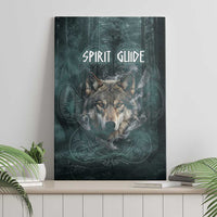 Spirit Guide Wolf Canvas Wall Art with Forest Background Tribal Paw Print with Nature Symbols Native American - Wonder Print Shop