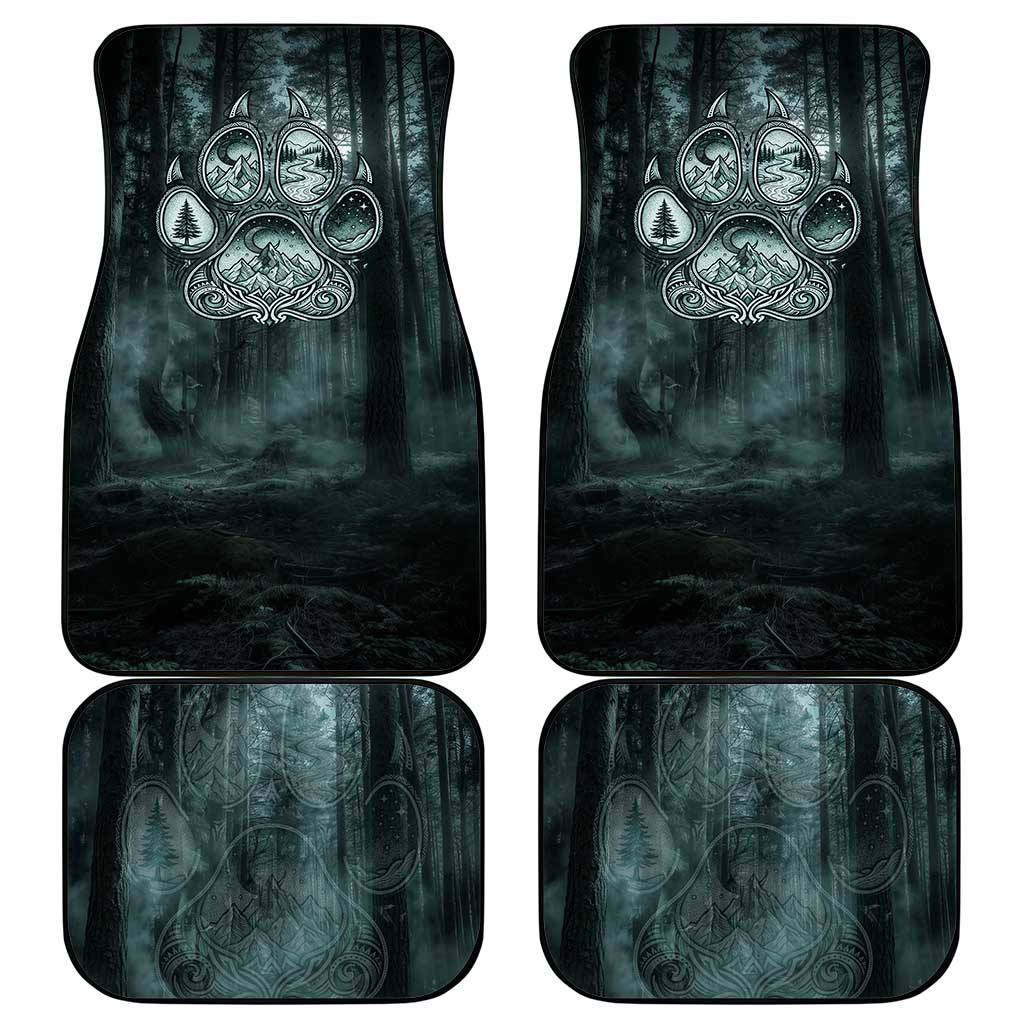 Spirit Guide Wolf Car Mats with Forest Background Tribal Paw Print with Nature Symbols Native American - Wonder Print Shop