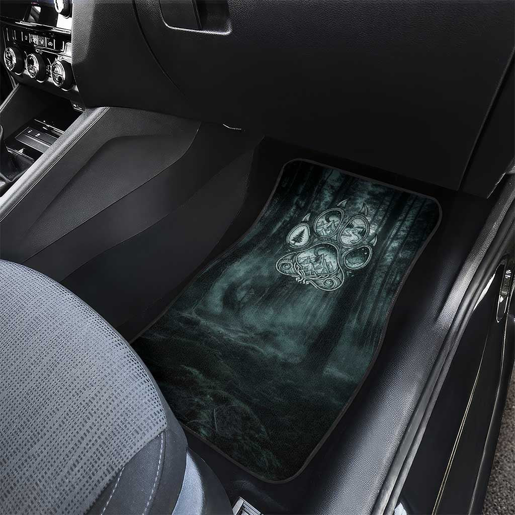 Spirit Guide Wolf Car Mats with Forest Background Tribal Paw Print with Nature Symbols Native American - Wonder Print Shop