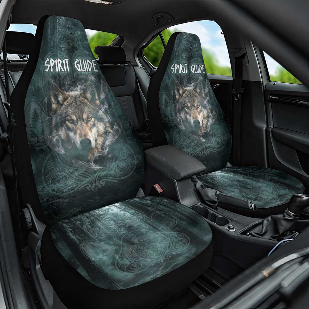 Spirit Guide Wolf Car Seat Cover with Forest Background Tribal Paw Print with Nature Symbols Native American - Wonder Print Shop