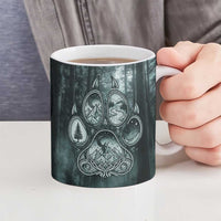 Spirit Guide Wolf Ceramic Mug with Forest Background Tribal Paw Print with Nature Symbols Native American - Wonder Print Shop