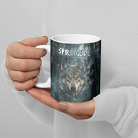 Spirit Guide Wolf Ceramic Mug with Forest Background Tribal Paw Print with Nature Symbols Native American - Wonder Print Shop