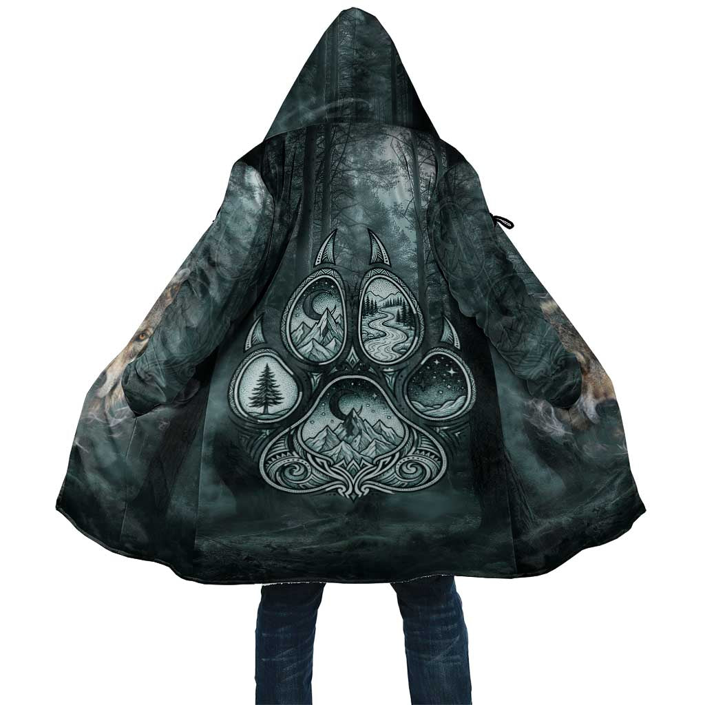 Spirit Guide Wolf Cloak with Forest Background Tribal Paw Print with Nature Symbols Native American - Wonder Print Shop