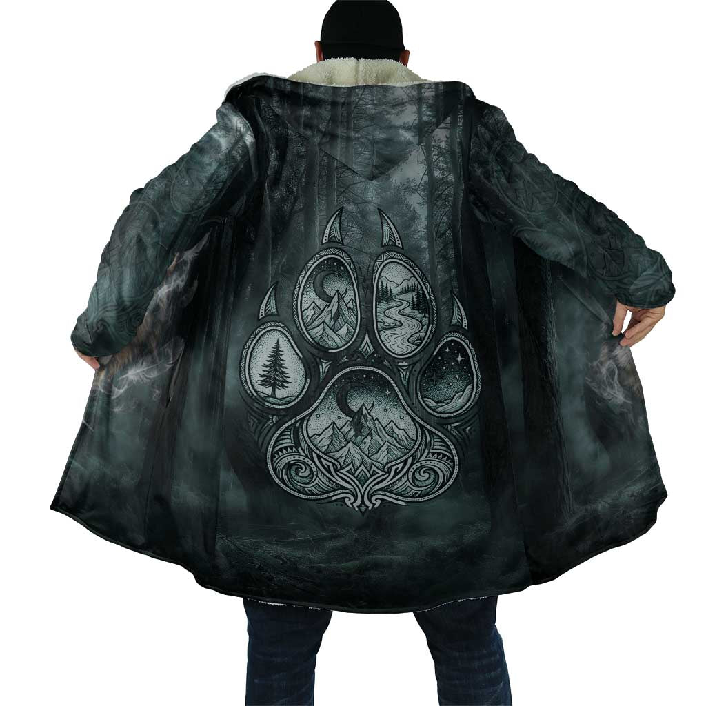 Spirit Guide Wolf Cloak with Forest Background Tribal Paw Print with Nature Symbols Native American - Wonder Print Shop